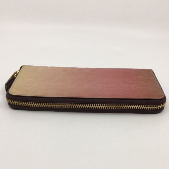 Coach Pink Ombré Signature Leather Accordion Zip Around Long Wallet - Picture 4 of 16